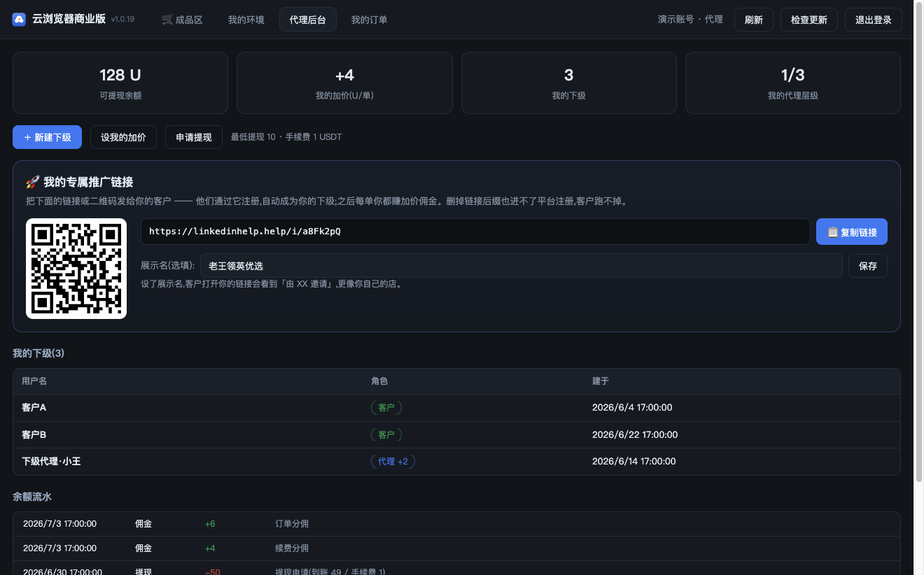 代理专属推广 · 代理后台